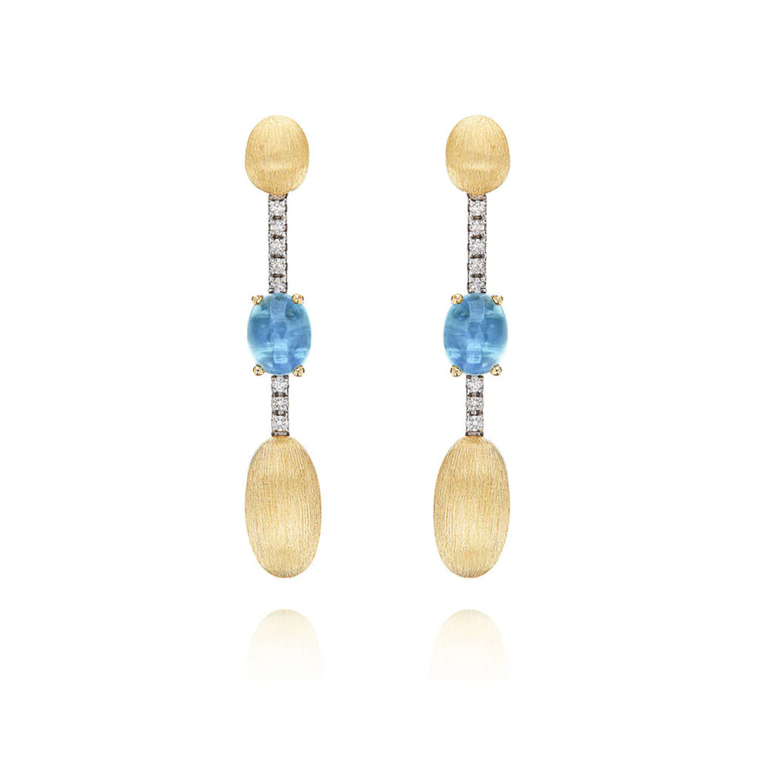 Orecchini "Dancing Azure" Pendenti con Boules e Topazio London Blu